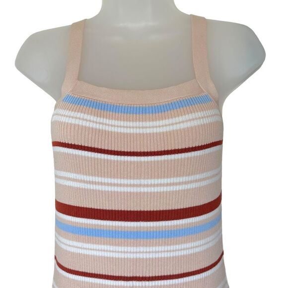 Hollister Neutral Minimalist Coastal Brown Striped Sleeveless Bodycon Mini Dress - Picture 4 of 6